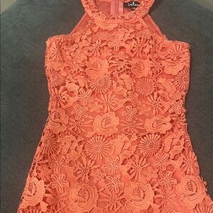 Lulu's Coral Lace Mini Dress